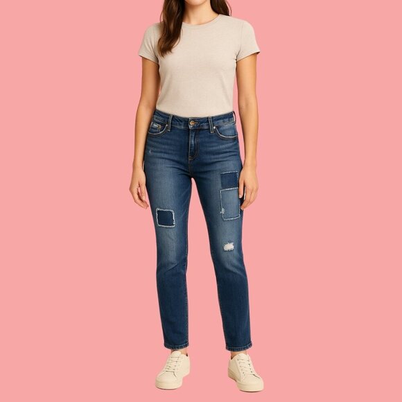 📣 Cabi Slim Boyfriend Patch Jeans – Size 2 | Distressed Denim - Picture 1 of 9